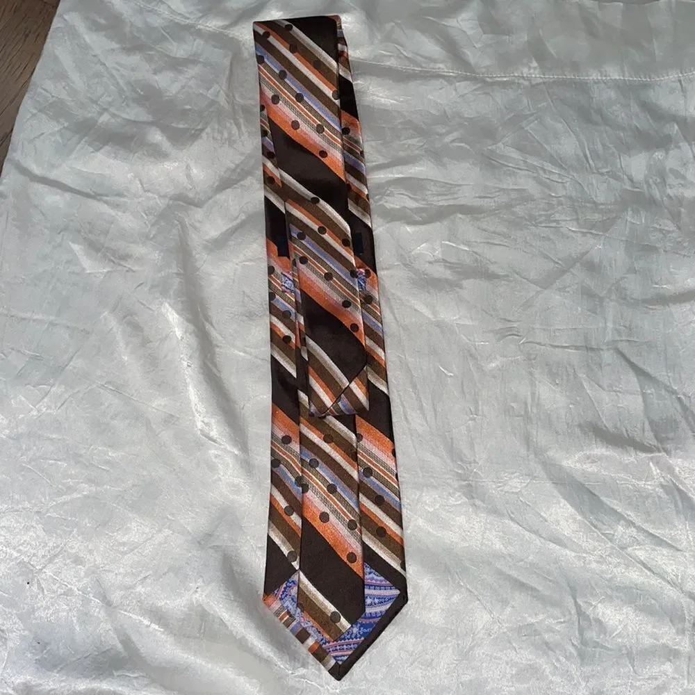 Ted Baker brown‎ & orange striped & polka dot silk tie